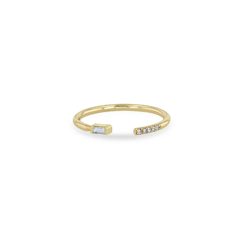 14k Baguette & Pavé Diamond Open Ring