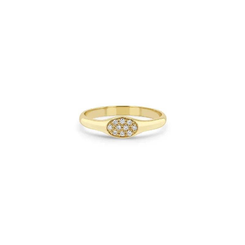 14k Pavé Diamond Oval Signet Ring