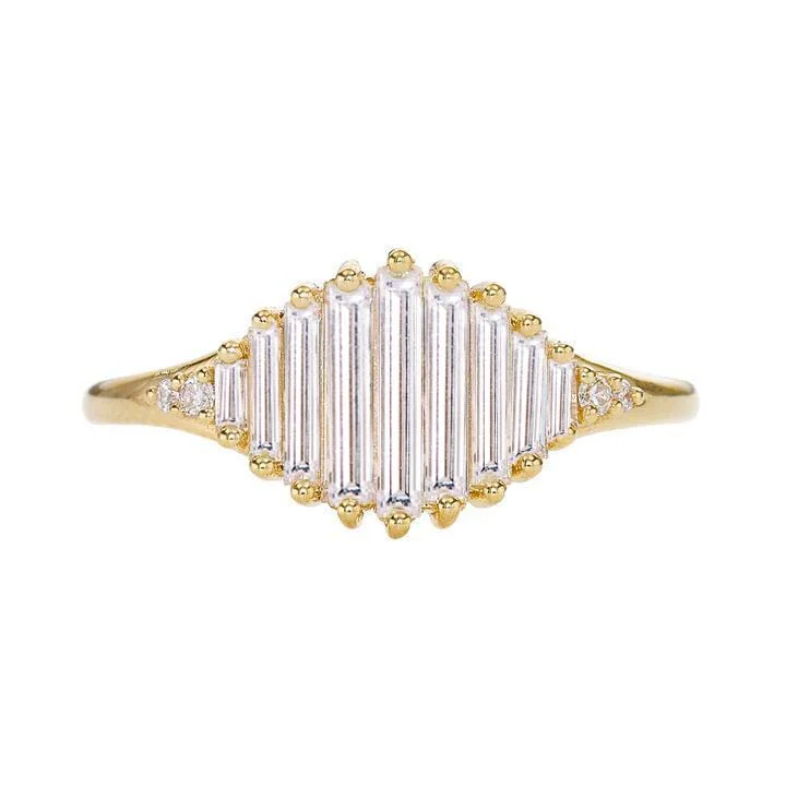 18K Gold Graduated Needle Baguette Diamond "Pond of Light" Ring