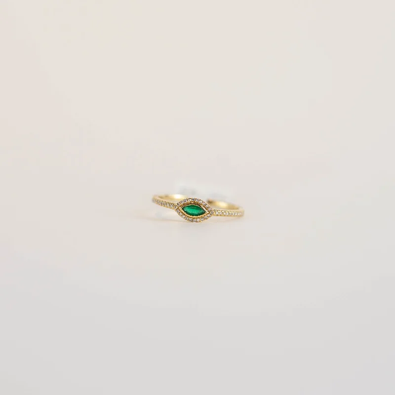 Rachel Marquise Bezel Emerald and Diamond Ring