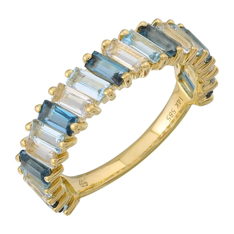 Stephanie Slanted Baguette Gradient London Blue Topaz Ring