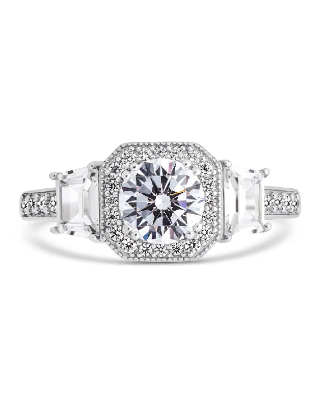 Sterling Silver Art Deco CZ Halo Ring