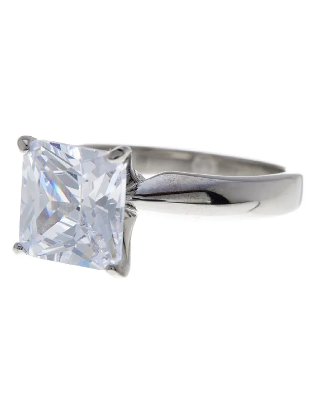 Sterling Silver Princess Cut CZ Solitaire Ring