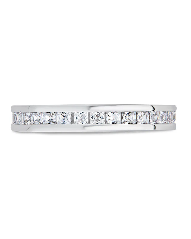 Sterling Silver Princess Eternity Wedding Band