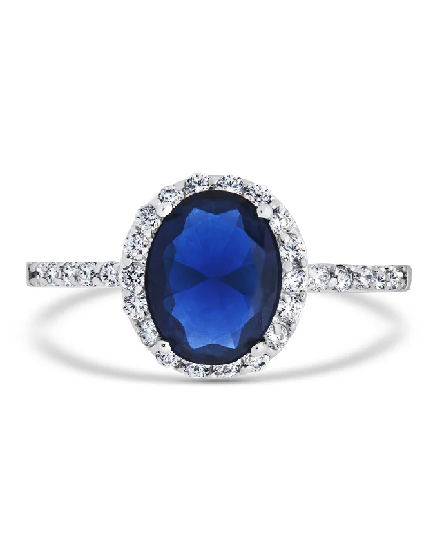 Sterling Silver Sapphire CZ Halo Ring