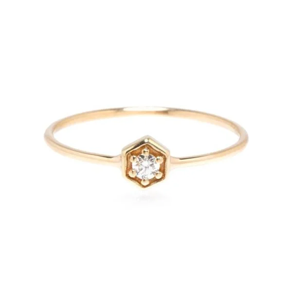 Gold Hexagonal Prong-Set Diamond Ring