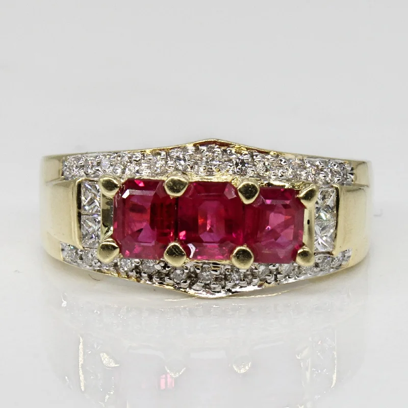 Modern Statement Jewelry For Bold Styling Synthetic Ruby & Diamond Ring | 1.50ctw, 0.25ctw | SZ 10.5 |