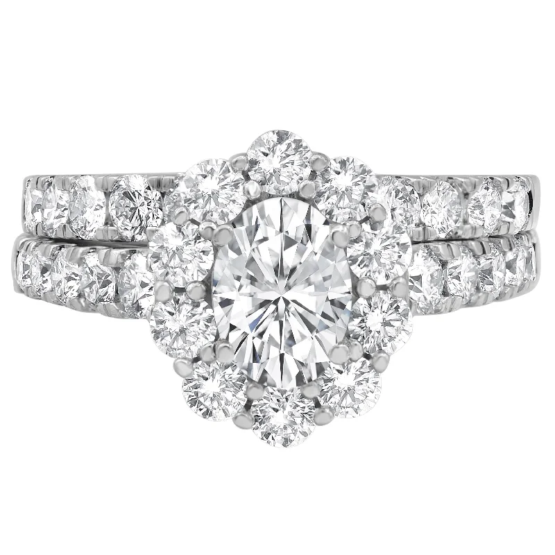 3.00 cttw Halo Bridal Ring with 1.00 ct Oval Lab Diamond Center Stone by Mercury Rings