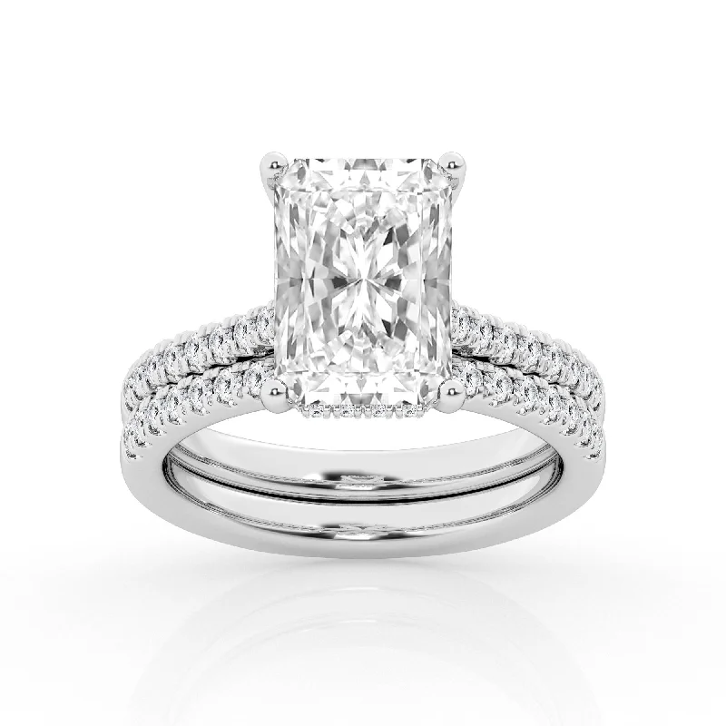 Hidden Halo Bridal Ring with Radiant Lab Diamond Center Stone by Mercury Rings