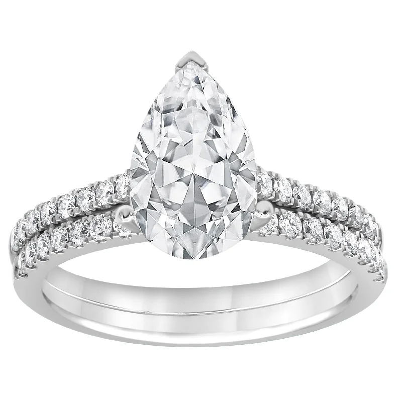 Hidden Halo Bridal Ring with Center Pear Lab Diamond by Mercury Rings