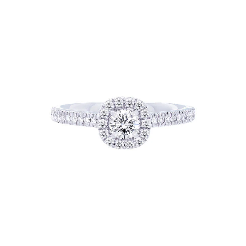 Forevermark Center of My Universe Cushion Halo Engagement Ring with Petite Diamond Band for 0.25ctw Center