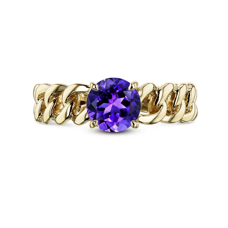 6mm Stone Gold Chain Ring (Garnet, Amethyst, Smoky Quartz, or Diamond)