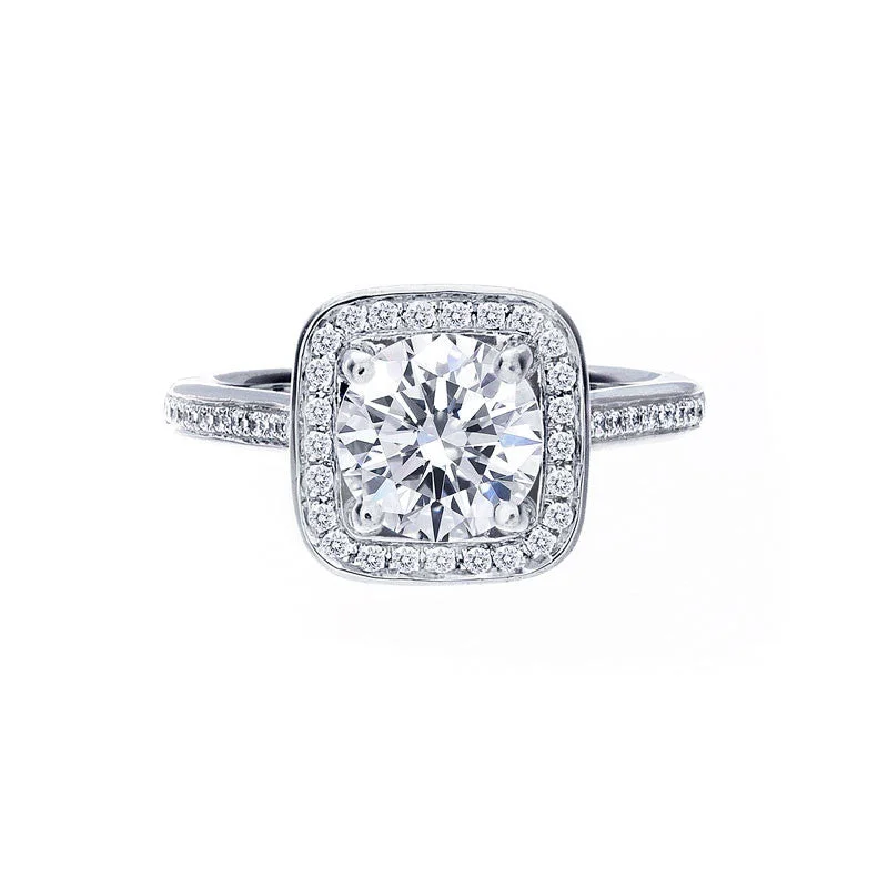 Cushion Diamond Halo Engagement Ring with Bead Set Band