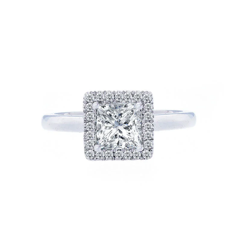 Princess Diamond Halo Engagement Ring with Polished Band for 1.00ctw Center