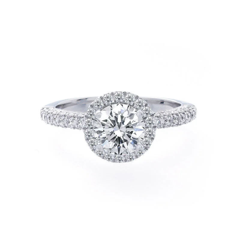 Round Diamond Halo Engagement Ring with Pave Band