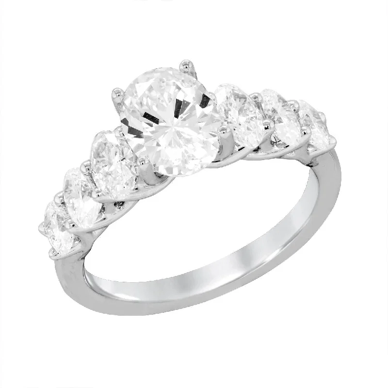 WHITE GOLD ENGAGEMENT RING SETTING WITH OVAL SIDE DIAMONDS, 1.12 CT TW