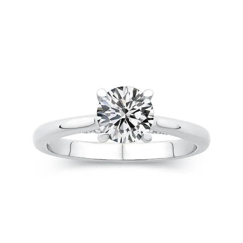 WHITE GOLD ENGAGEMENT SETTING ROUND CENTER AND DIAMONDS UNDER HEAD, .10 CT TW