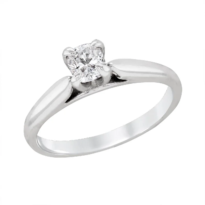 WHITE GOLD SOLITAIRE ENGAGEMENT RING WITH CUSHION CENTER DIAMOND, .47 CT