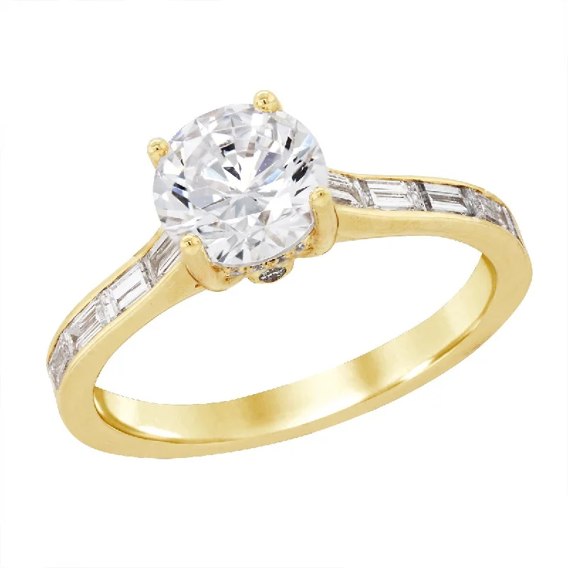 YELLOW GOLD ENGAGEMENT RING SETTING WITH BAGUETTE AND ROUND DIAMONDS, .55 CT TW