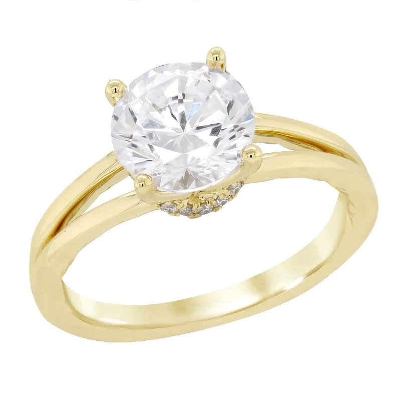 YELLOW GOLD ENGAGEMENT RING SETTING WITH HIDDEN DIAMOND HALO, .09 CT TW