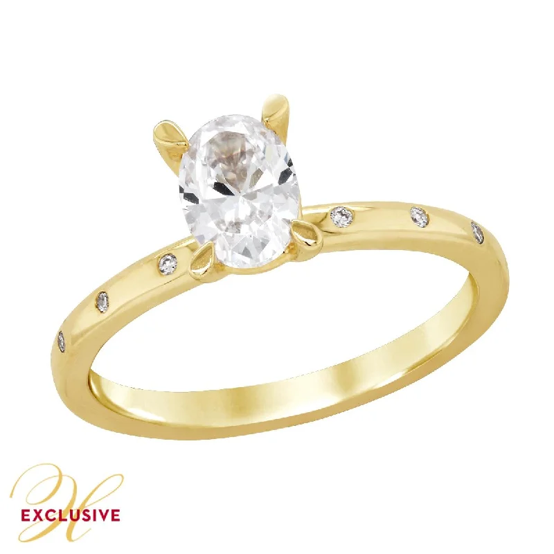 YELLOW GOLD ENGAGEMENT RING SETTING WITH OVAL CENTER AND FLUSH DIAMONDS, .05 CT TW