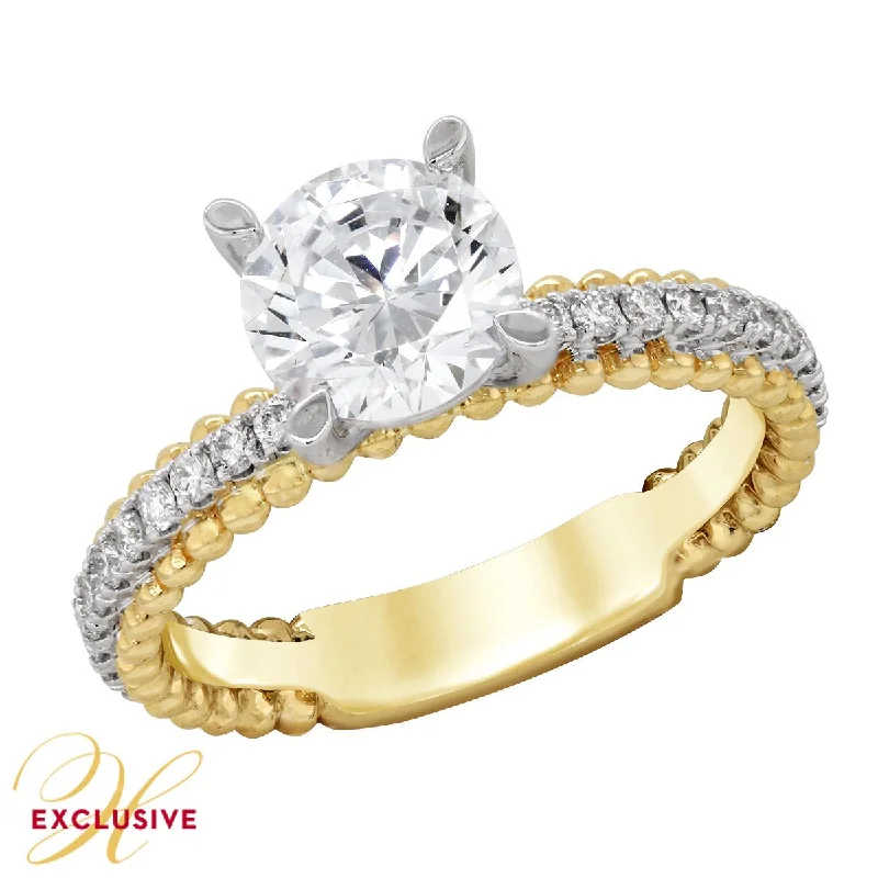 YELLOW GOLD ENGAGEMENT RING SETTING WITH SCALLOPED SHANK, .37 CT TW