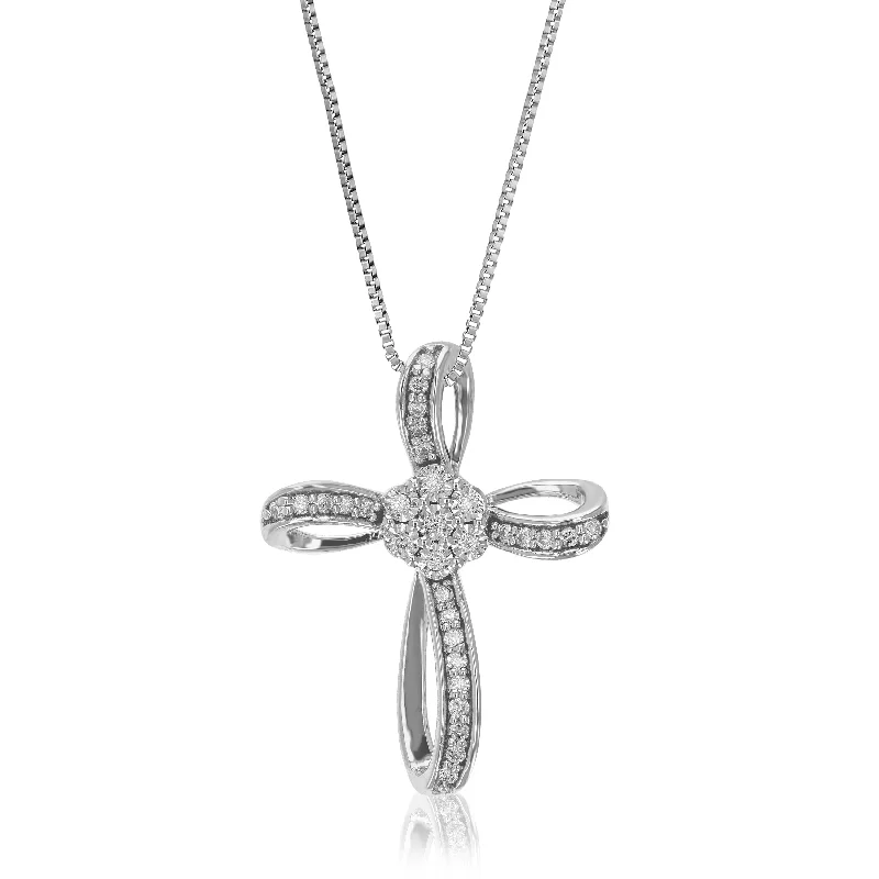 1/6 cttw Lab Grown Diamond Cross Pendant Necklace .925 Sterling Silver 3/4 Inch With 18 Inch Chain