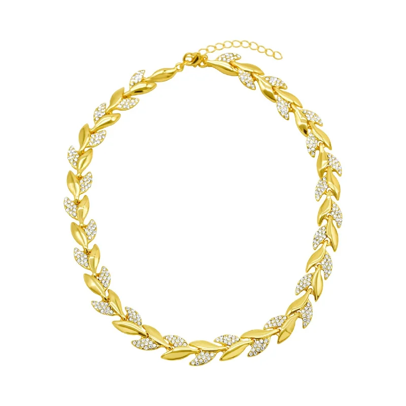 14K Gold Plated Crystal Leaf Necklace