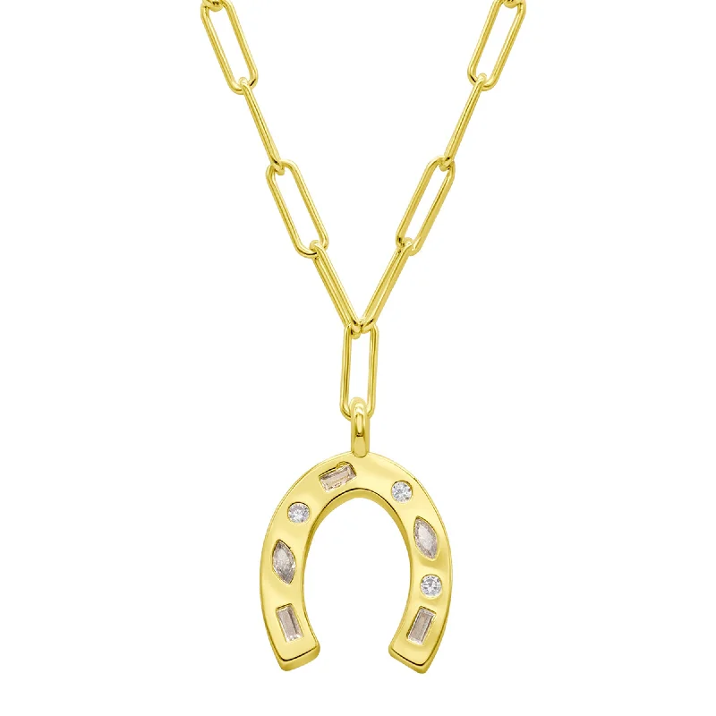 14K Gold Plated Paperclip Horseshoe Necklace