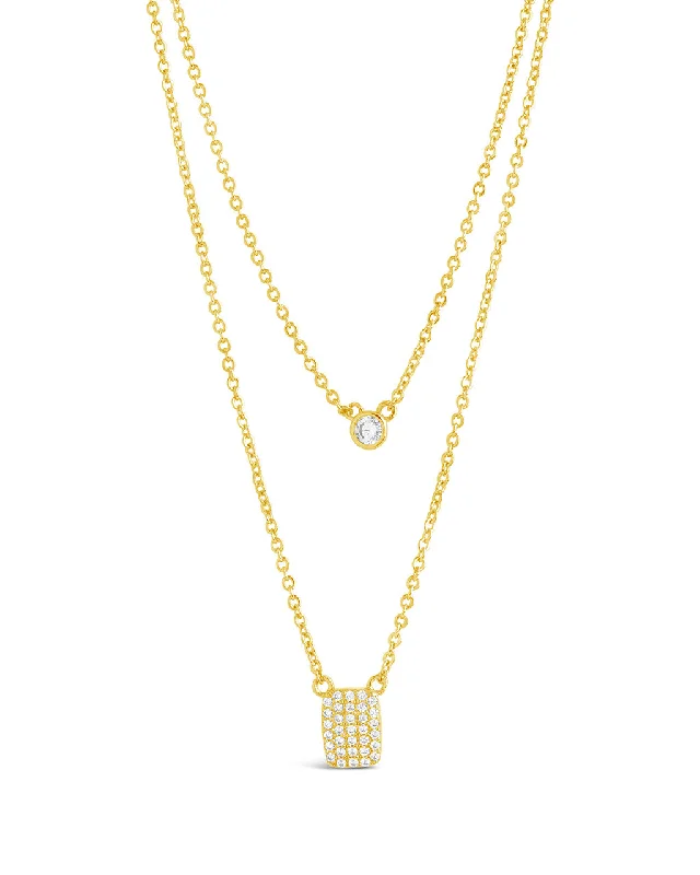 Bezel & CZ Tag Layered Necklace - Gold