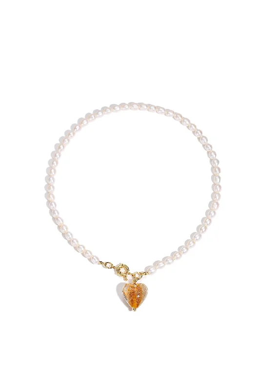 Esmée Amber Glaze Heart Pendant Pearl Necklace