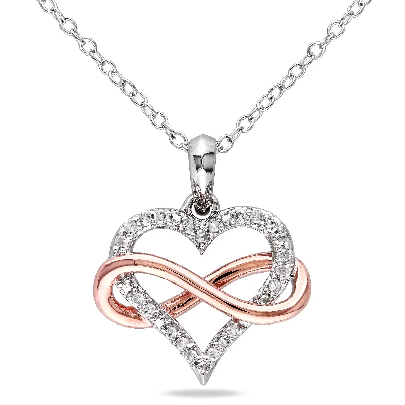 Mimi & Max 1/10ct TDW Diamond Infinity Heart Pendant with Chain in 2-Tone Pink and White Sterling Silver