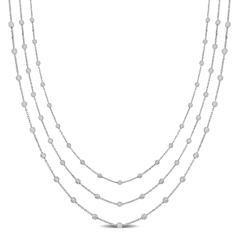 Mimi & Max 3-Strand Station Ball Necklace in Sterling Silver - 16+2 in