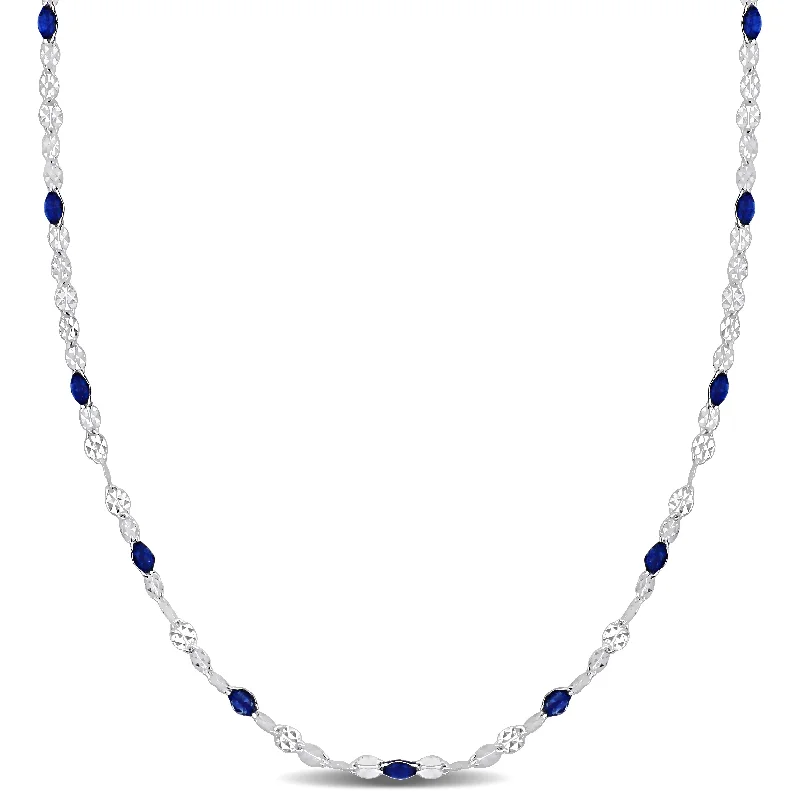 Mimi & Max Blue Enamel Bead Station Necklace in Sterling Silver - 18 in.