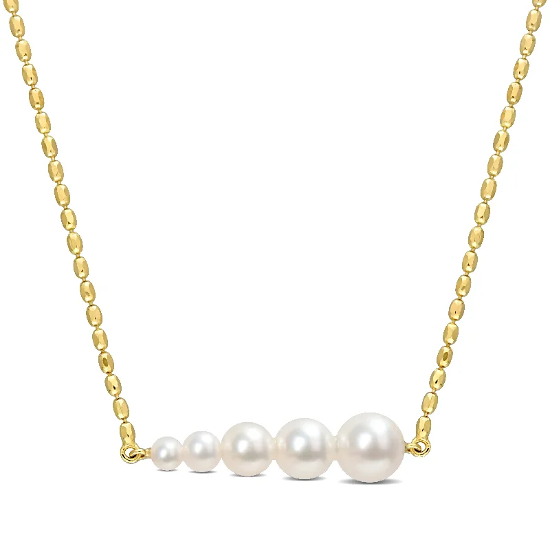 Mimi & Max Cultured Freshwater Pearl Graduated Bar Necklace in Yellow Silver