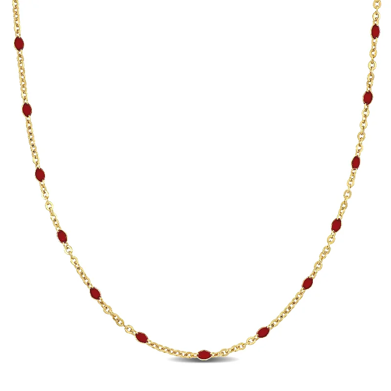 Mimi & Max Red Enamel Bead Station Necklace in Yellow Plated Sterling Silver - 18+1 in.