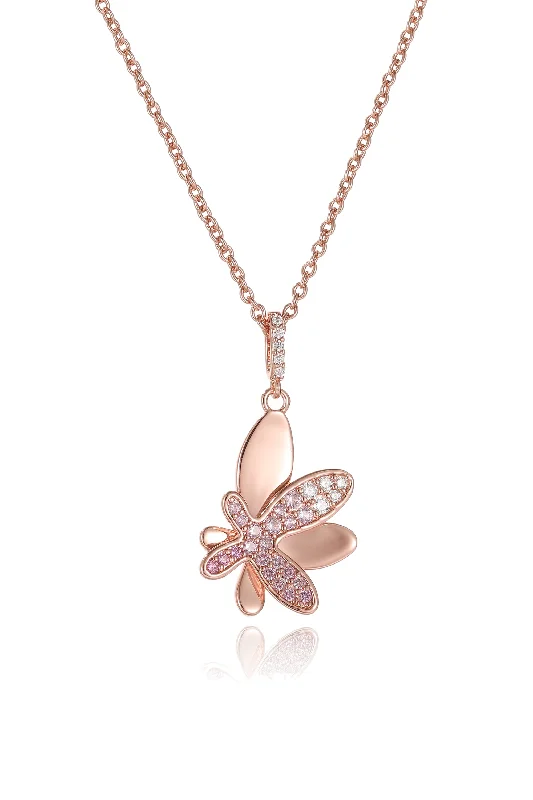 Rose Gold Gradient Pink Pavé Diamond Butterfly Pendant Necklace