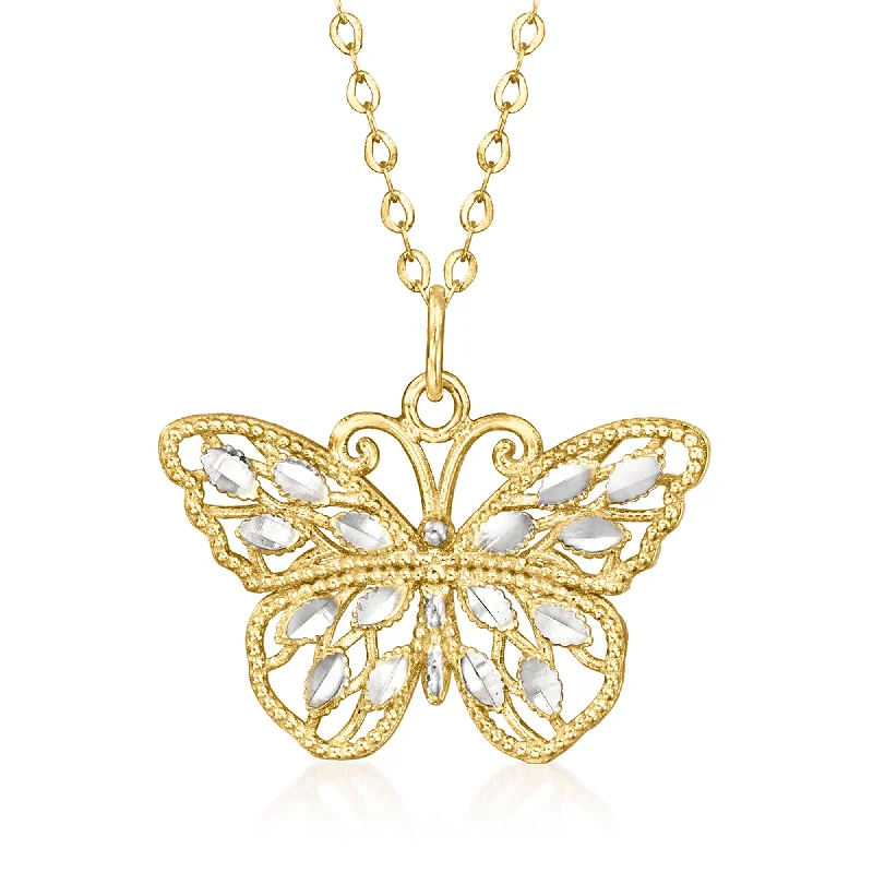 Ross-Simons 14kt 2-Tone Gold Butterfly Necklace