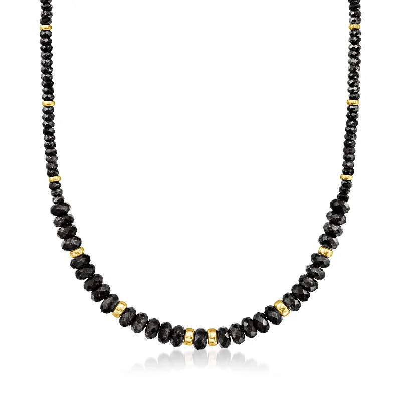 Ross-Simons 4-8mm Black Agate Graduated Necklace With 14kt Yellow Gold