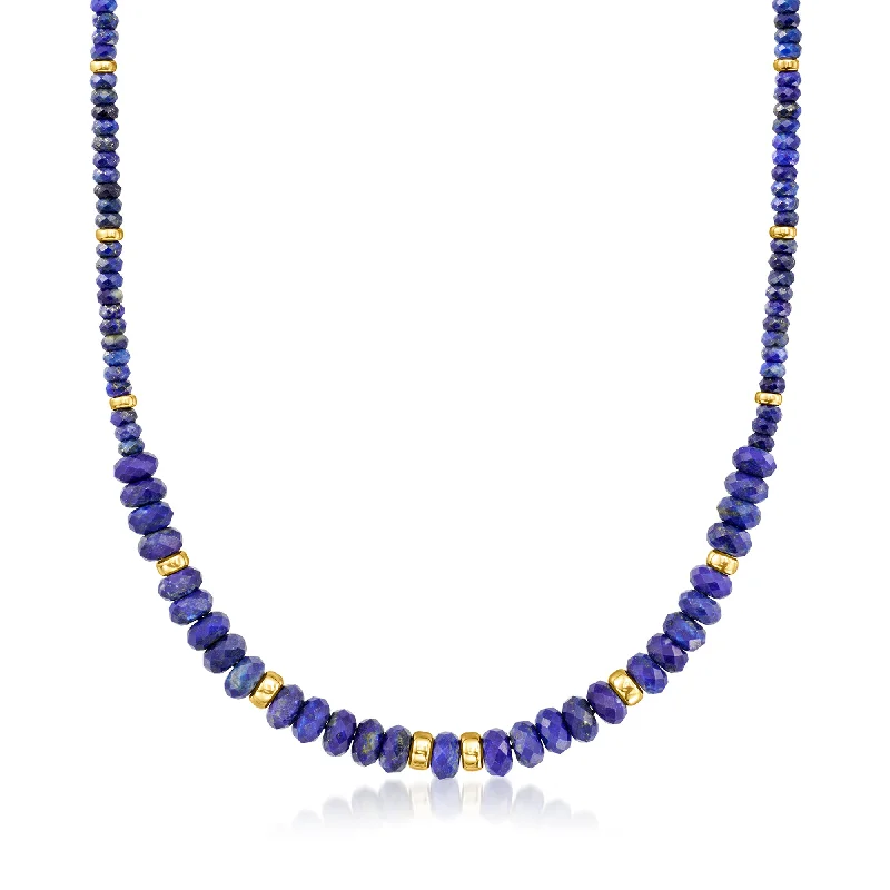 Ross-Simons 4-8mm Lapis Bead Graduated Necklace With 14kt Yellow Gold