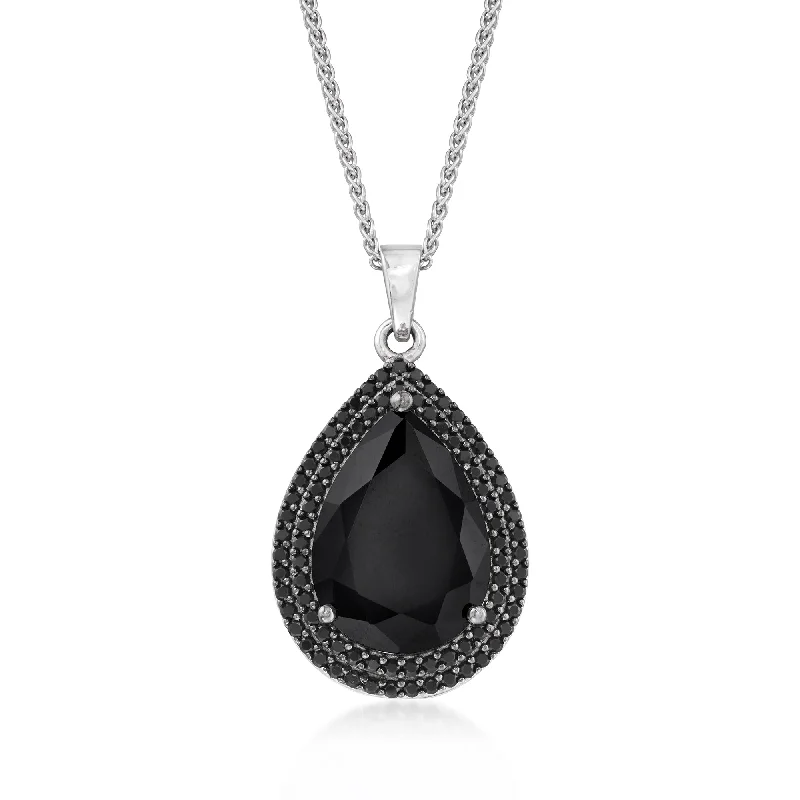 Ross-Simons Black Spinel Pendant Necklace in Sterling Silver