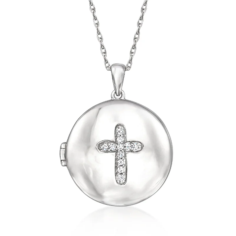 Ross-Simons Diamond Cross Locket Necklace in Sterling Silver