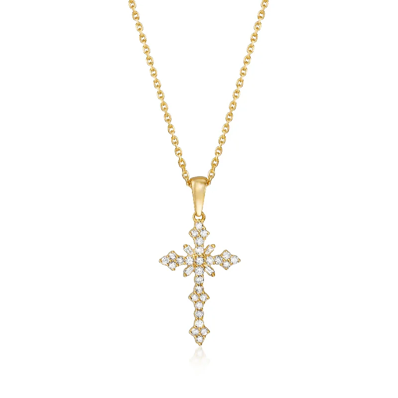 Ross-Simons Diamond Cross Pendant Necklace in 18kt Gold Over Sterling