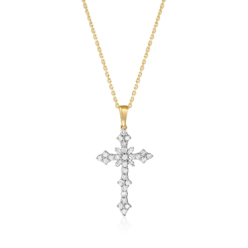 Ross-Simons Diamond Cross Pendant Necklace in 18kt Gold Over Sterling