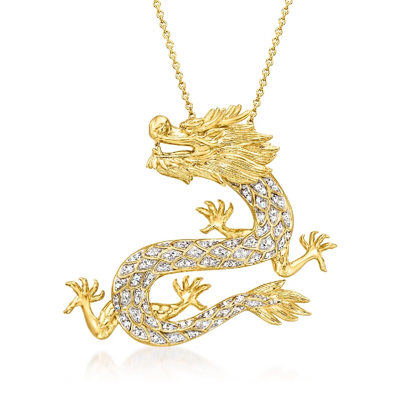 Ross-Simons Diamond Dragon Pendant Necklace in 18kt Gold Over Sterling