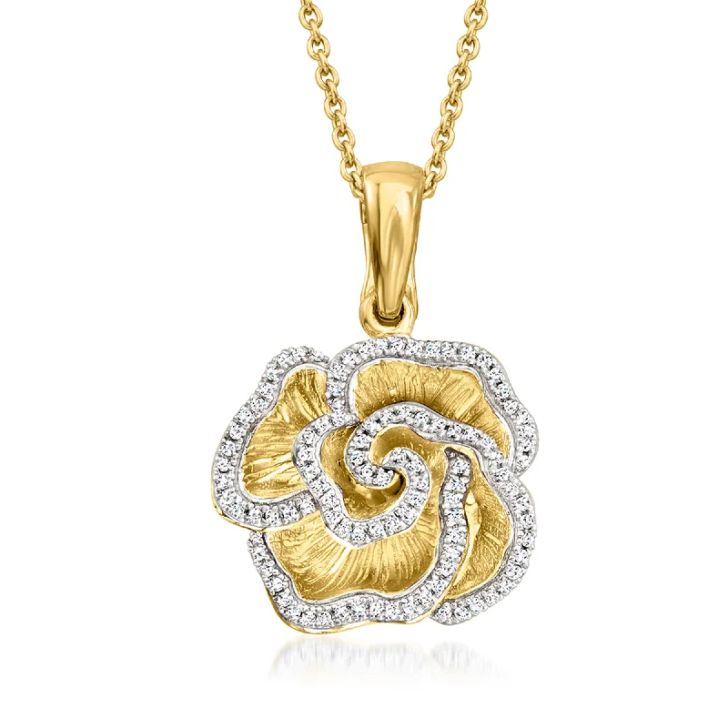 Ross-Simons Diamond Flower Pendant Necklace in 18kt Gold Over Sterling