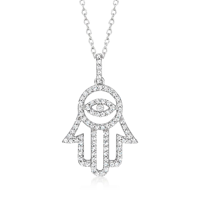 Ross-Simons Diamond Hamsa Pendant Necklace in Sterling Silver