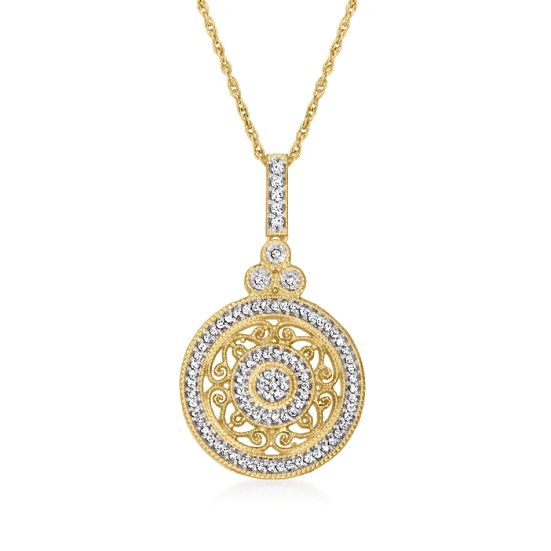 Ross-Simons Diamond Openwork Circle Pendant Necklace in 18kt Gold Over Sterling