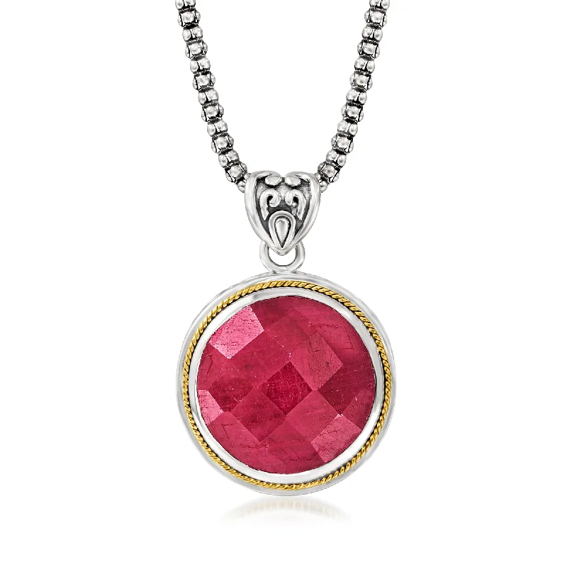 Ross-Simons Ruby Pendant Necklace in Sterling Silver With 18kt Yellow Gold