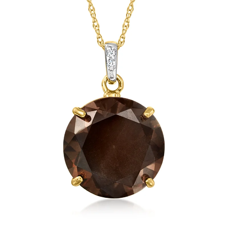 Ross-Simons Smoky Quartz Pendant Necklace With Diamond Accents in 14kt Yellow Gold